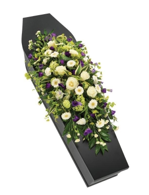 Purple and White coffin spray